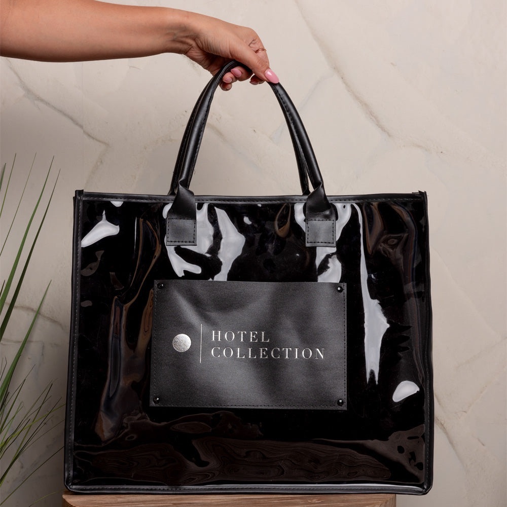 Hotel Collection Luxury Black Tote Bag Vegan Leather PVC Contemporary Luxury NEW